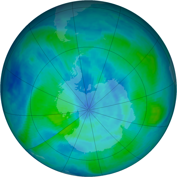 Antarctic ozone map for 09 March 2001